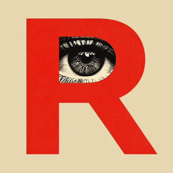 Large red registered trademark "R" with a human eye in the centre