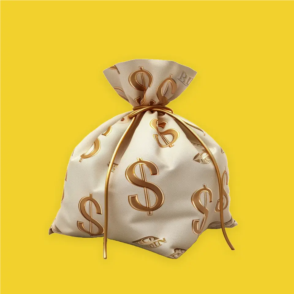 AI Generate money sack with gold dollar symbols on a yellow background