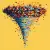 AI illustration featuring a digital tornado shape made of multicolored squares on a yellow background, symbolizing data flow and transformation.